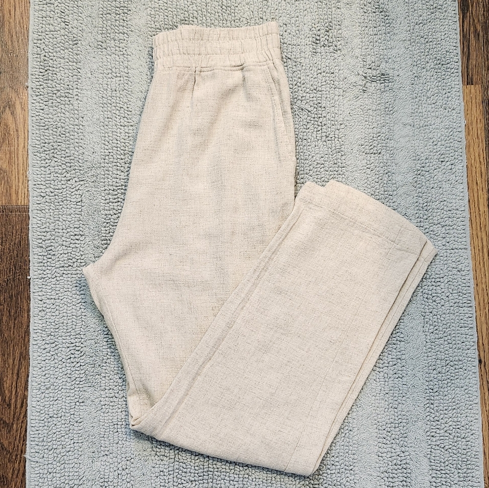 Like New If She Loves Beige Linen Pants, Size L, Made in USA